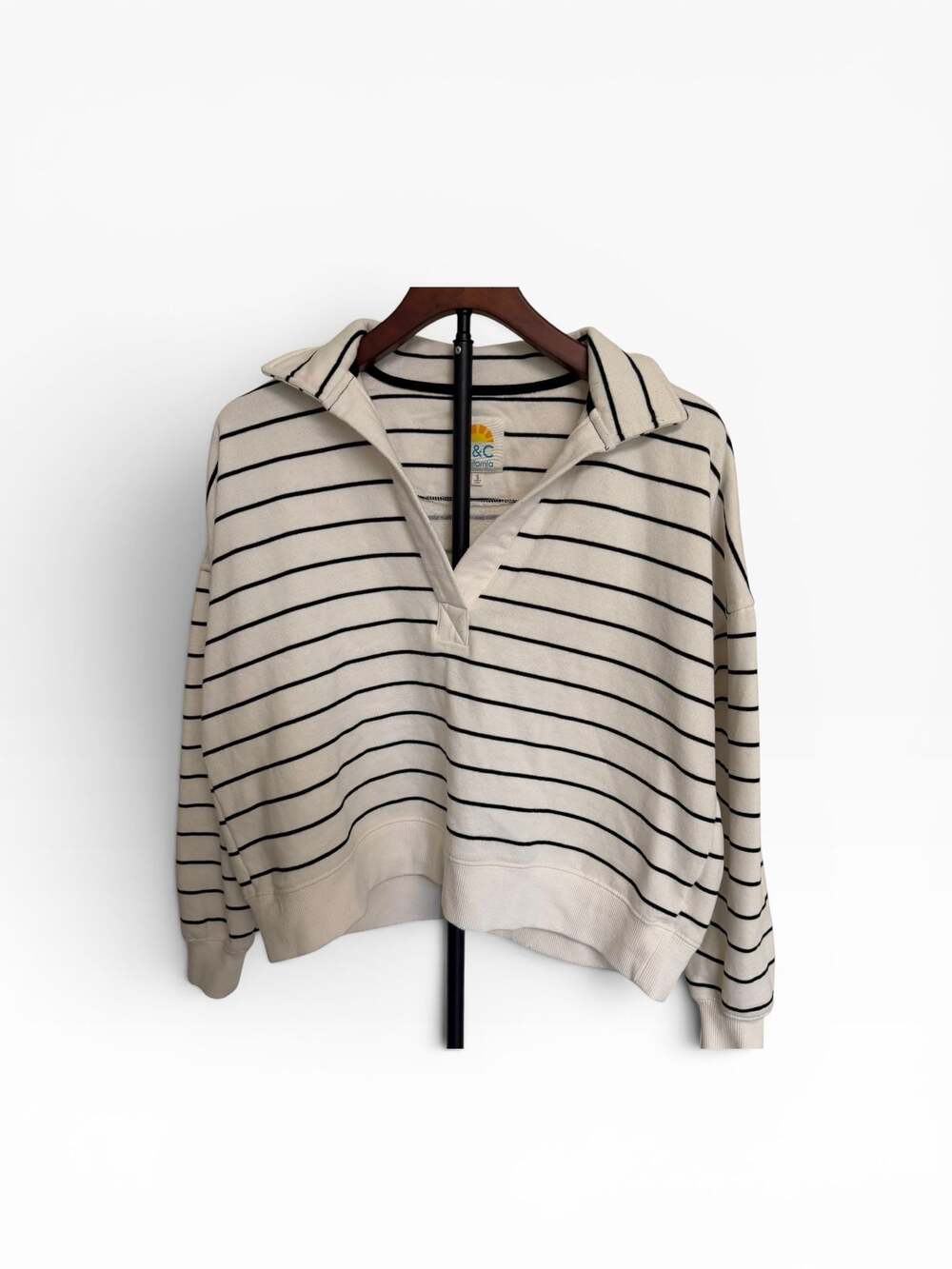 C&C California Striped V-Neck Pullover Sweatshirt Size S